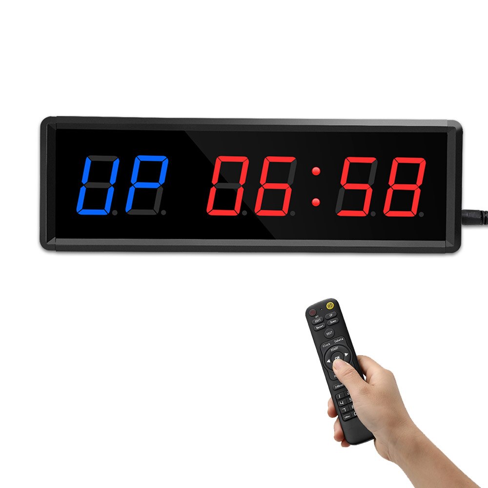 Gym Timer, LED Interval Timer Gym Digital Countdown Wall Clock Fitness Timer, 1.5Inch Digits Down/Up Clock Stopwatch for Home