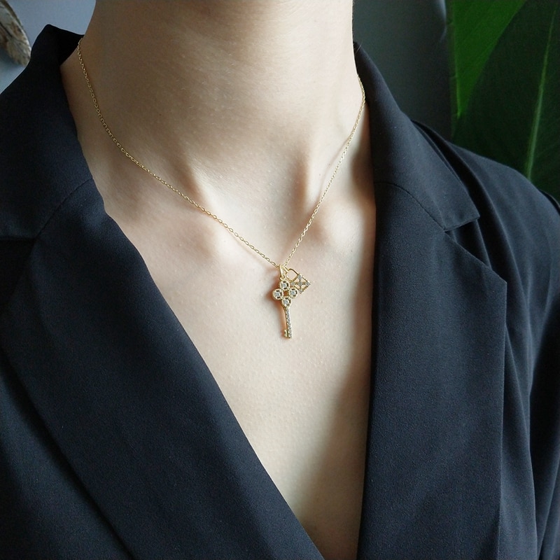 925 sterling silver lock pendant necklace gold wild lock key necklace for women key jewelry silver for charms