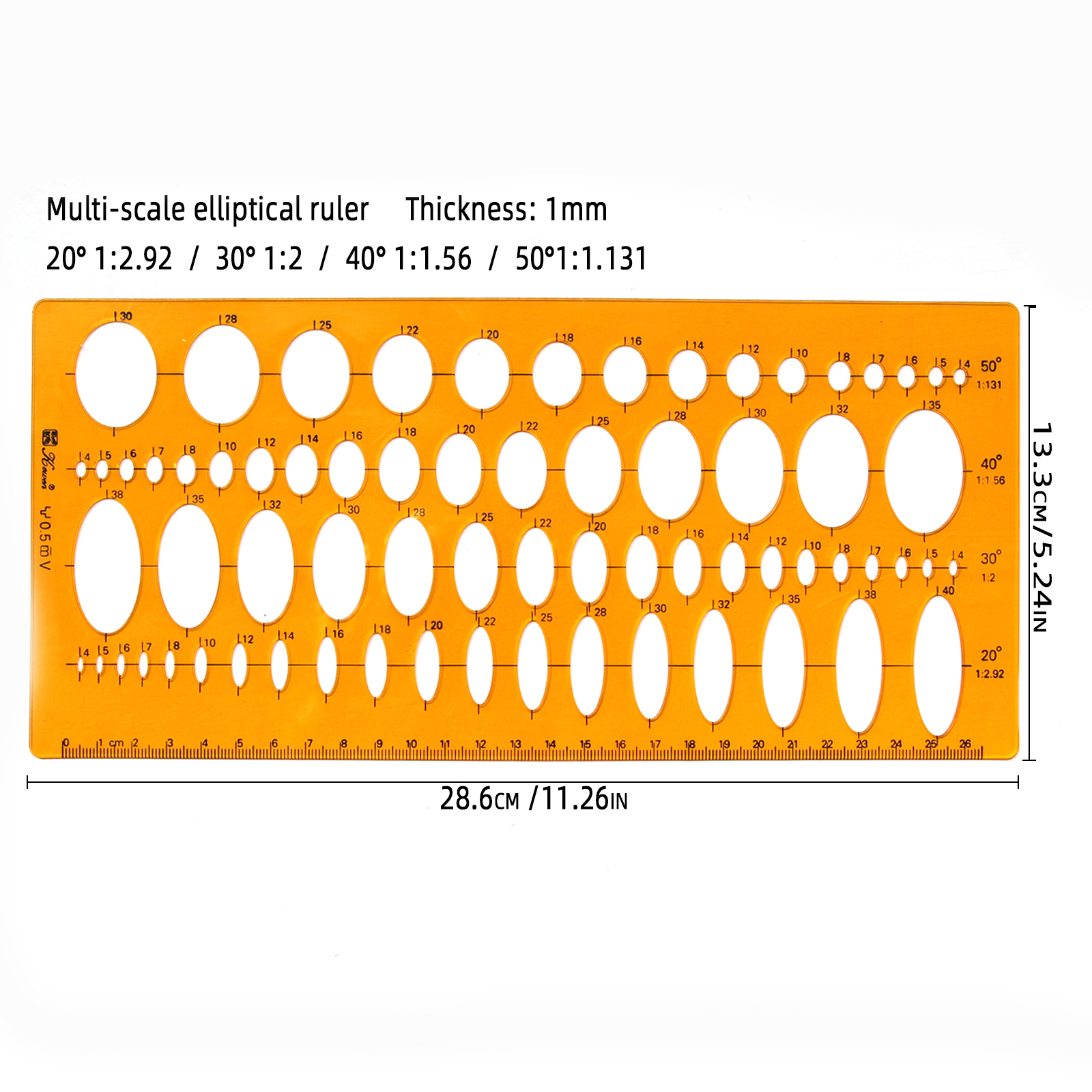 Circular oval ruler durable K Resin drawing furniture architect template drafting ruler template measuring ruler: Blue