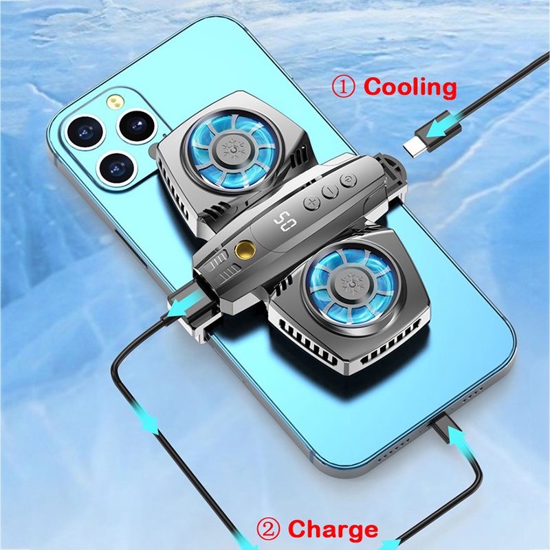 Tongdaytech przenośny telefon Usb Cooler półprzewodnikowy podwójny wentylator chłodnicy z wyświetlaczem temperatury Smartphone gra Radiator