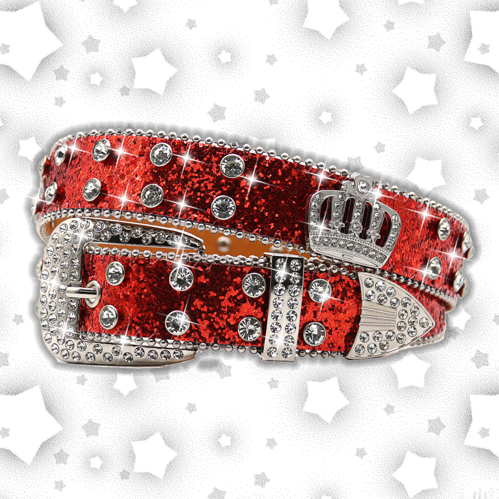 Heren Jeans Kroon Strass Y2K Stijl Riem Riem Damesriem Western Denim Glanzend Klinknagel Leer HipHop Punk Rock: Rood / 115 CM