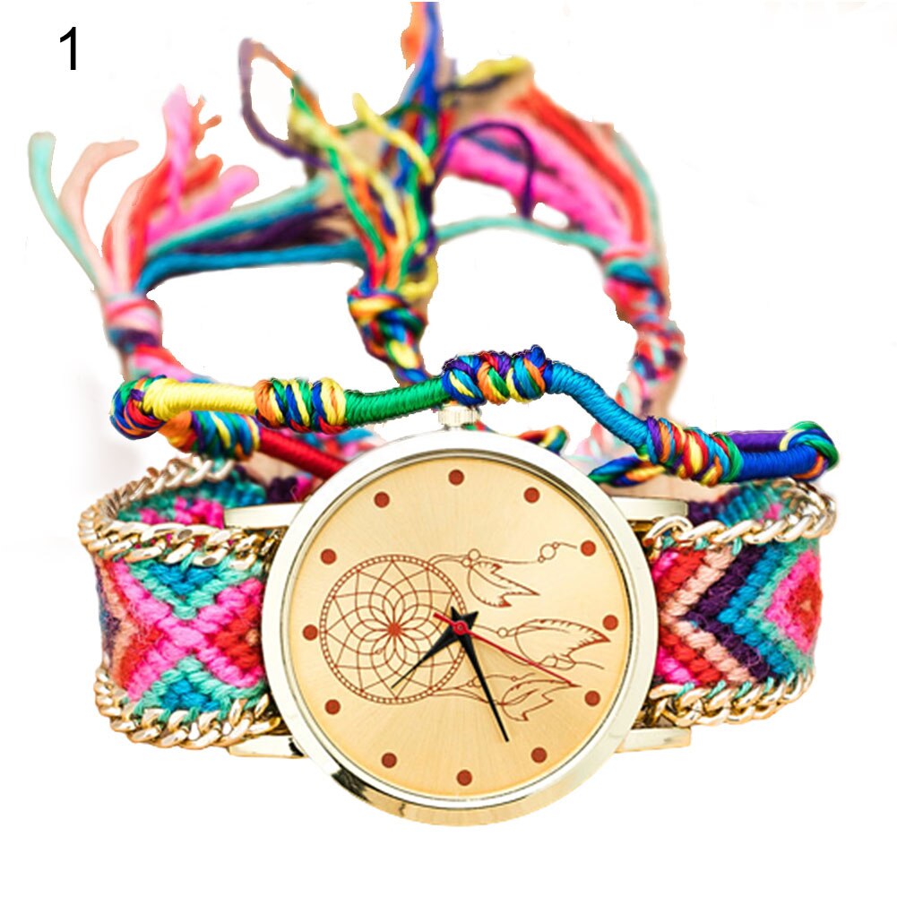 Montres femmes style ethnique bracelet tissé multicolore montre décoration: 1