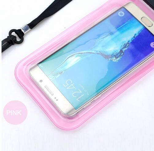 Waterproof Cell Phone Bag Outdoor Swimming Drifting Portable Universal Touchscreen Mobile Phone Bag Swimming Pool Accessories: Pink
