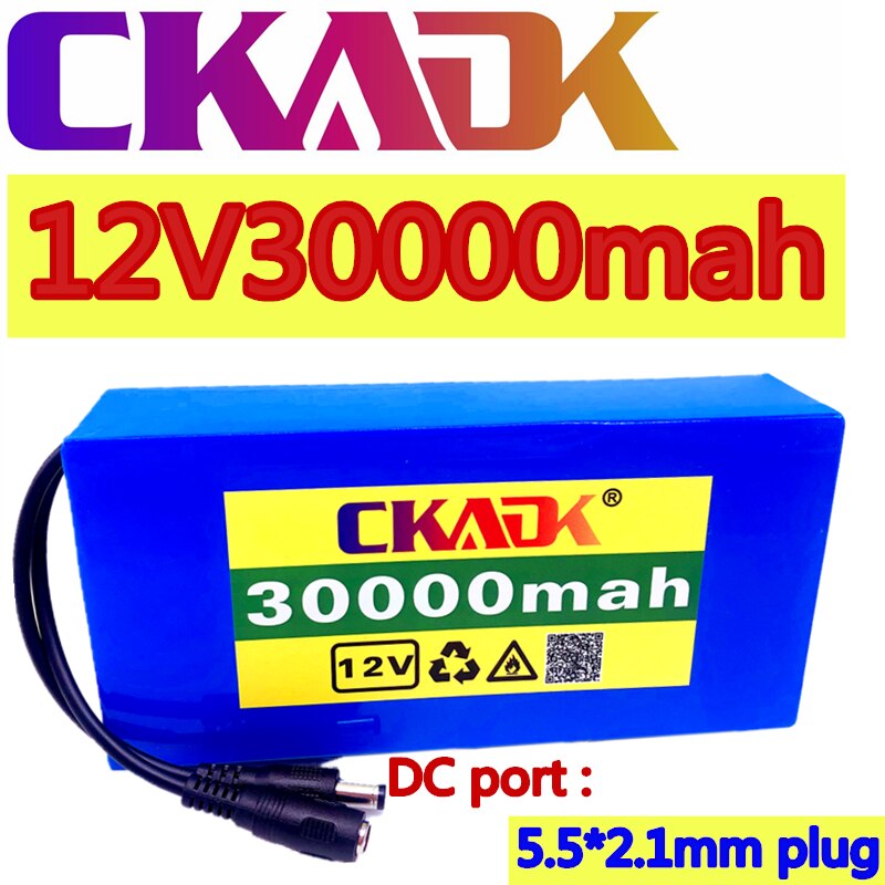 100% Portable 12v 30000mAh Lithium-ion Battery pack DC 12.6V 30Ah battery With EU Plug+12.6V1A charger