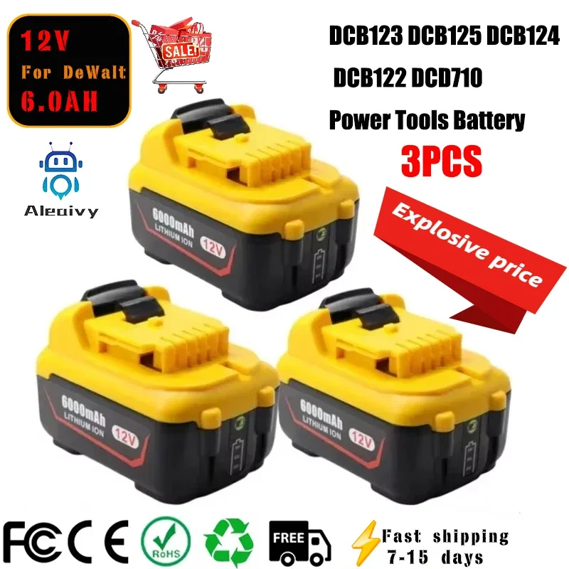 Aleaivy för dewalt 6.0ah ersättnings-dcb 120 litiumjonbatterier 12v 3ah dcb 123 dcb 125 dcb 124 dcb 122 dcd 710 elverktygsbatteri