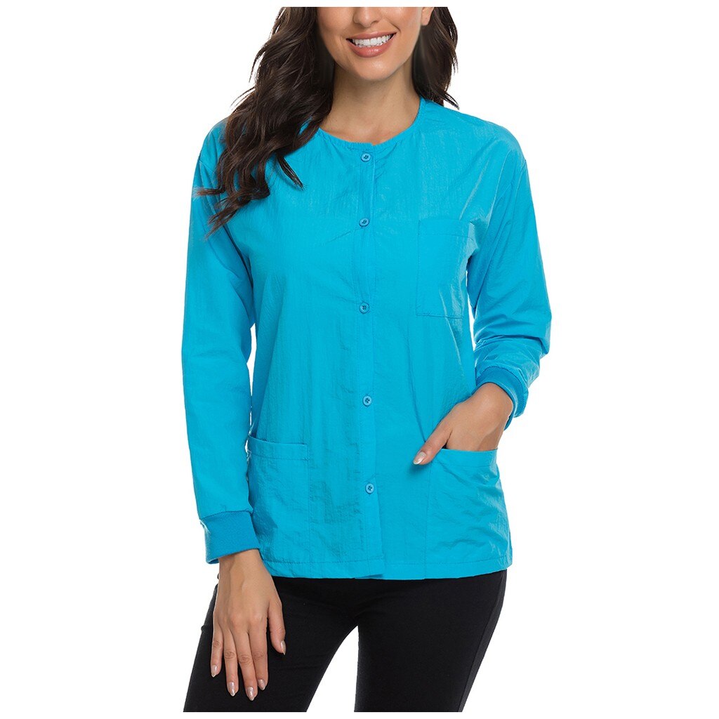 Protect Uniform Women Long Sleeve O-neck Nursing Uniform Traje Protector Blouse Tops Jacket With Pocket Protection