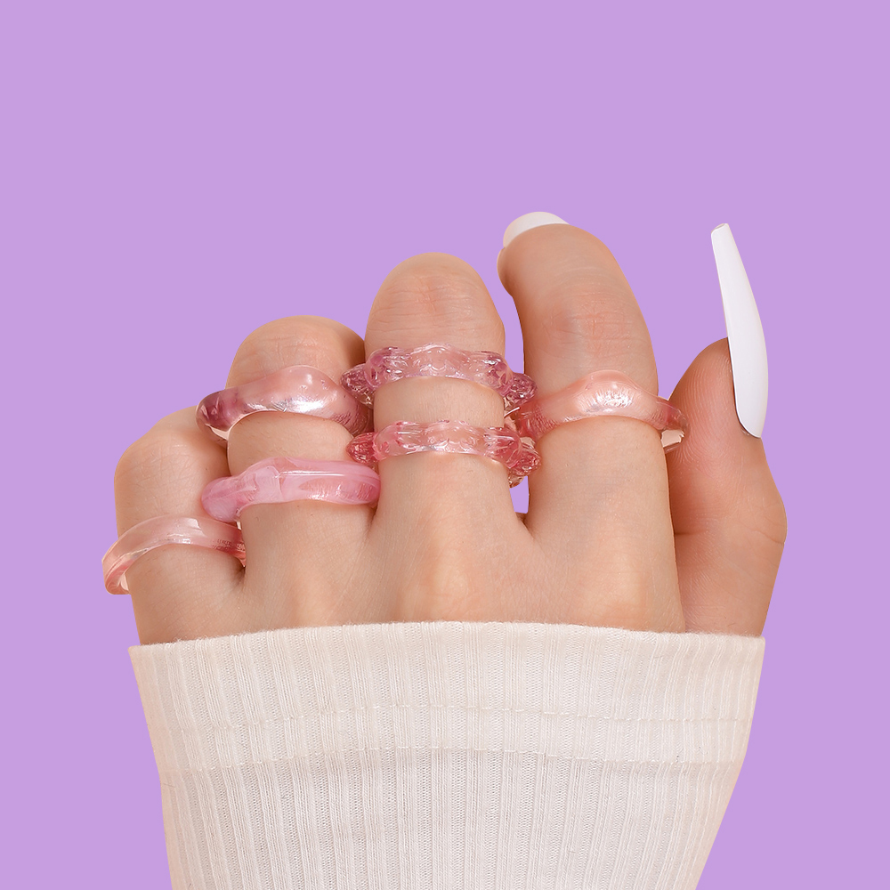 conjunto de anillos de resina acrílica transparente Multicolor geométrico para mujer, anillo de dedo apilable redondo de arcoíris a la , joyería de