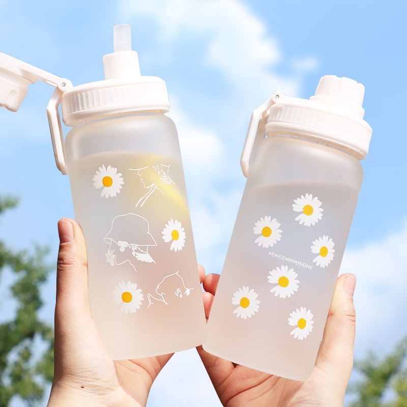 Botella de agua de plástico de 500ml, botella de agua congelada de margaritas, botella de agua congelada, matraz de agua para leche y zumo, para viajes al aire libre, Picnic