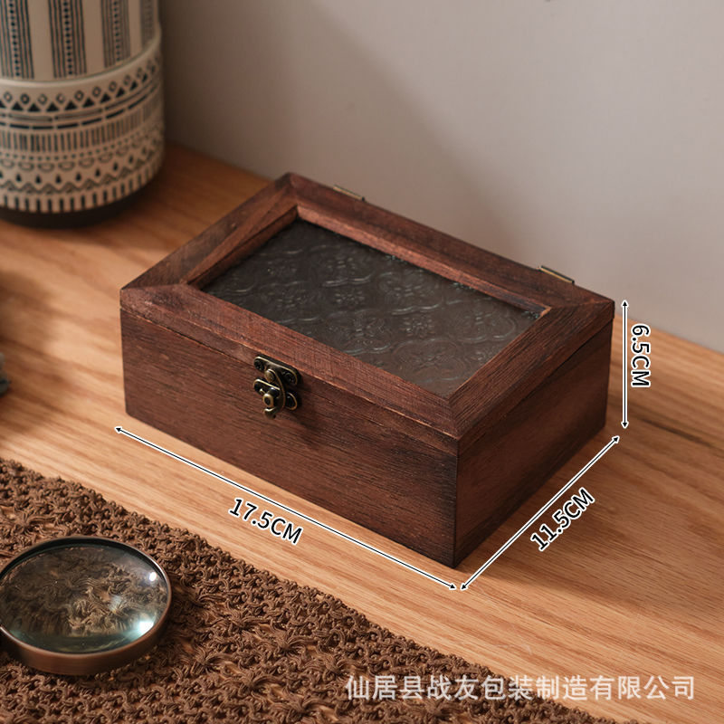 Retro trä dammtät förvaringslåda med fliplock i glas skrivbord smyckeskrin fukttät oxidationssäker verktygslåda för hemmabruk: Vit