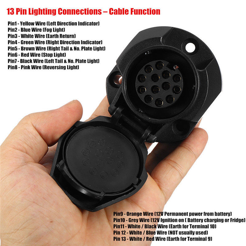 Adaptador de enchufe impermeable para remolque caravana camión negro útil