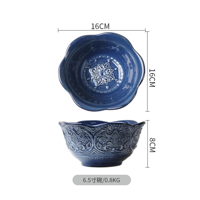 Ensemble complet de vaisselle, vaisselle créative, combinaison ménagère, assiette en céramique, Style Baroque, couverture, assiette en relief, vaisselle: 6.5 inch bowl