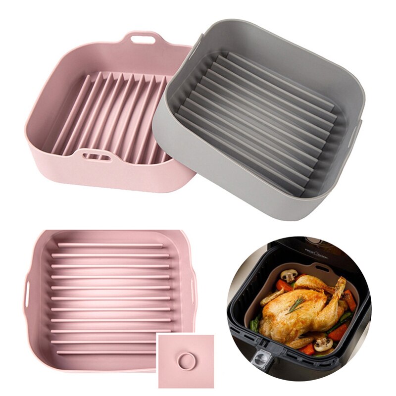 Air Fryer Accessories Thicken Silicone Pot Fried Chicken Pizza Bread Basket Square Baking Dishes Microwave Heating Grill Pan
