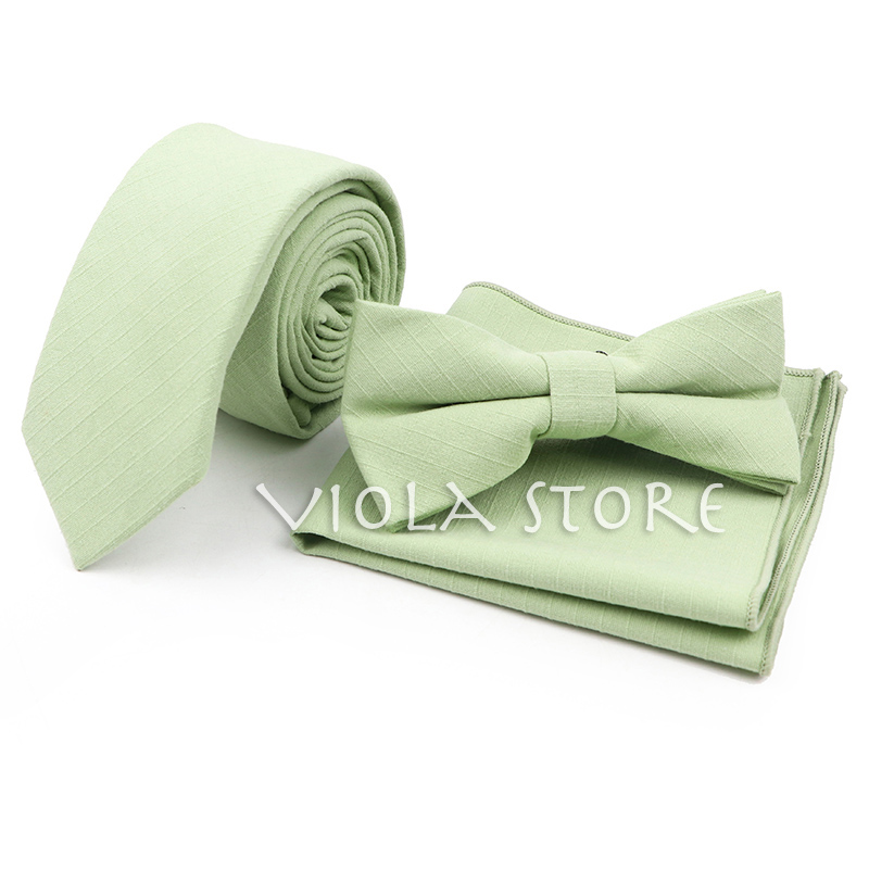 Conjunto de pañuelo de algodón para hombre, corbata de lazo, Color verde claro, rosa, naranja, sólido, 6cm, para boda, , accesorio superior: 05