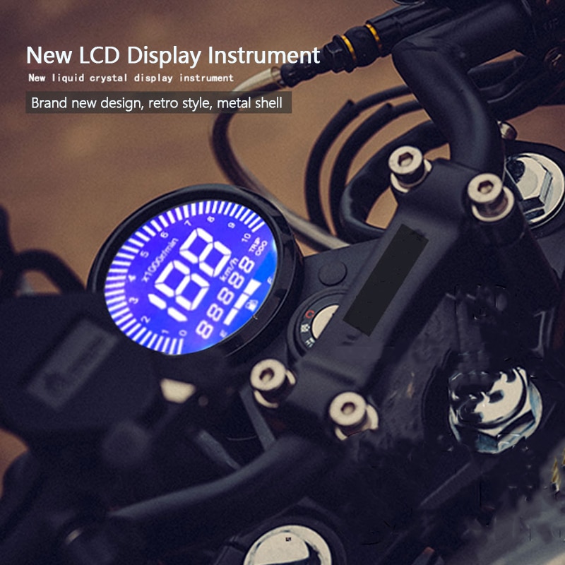 Universal Motorcycle Digital Motorcycle Speedometer Retro LCD Odometer Cafe Racer Tachometer Indicator Scooter Kilometer Meter