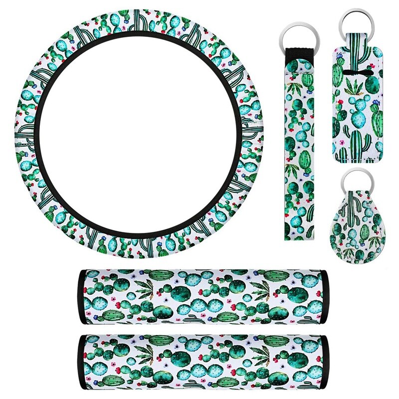 Cactus auto accessoires set, cactus stuurhoes, schattige cactus sleutelhangers, cactus autogordelbeschermers