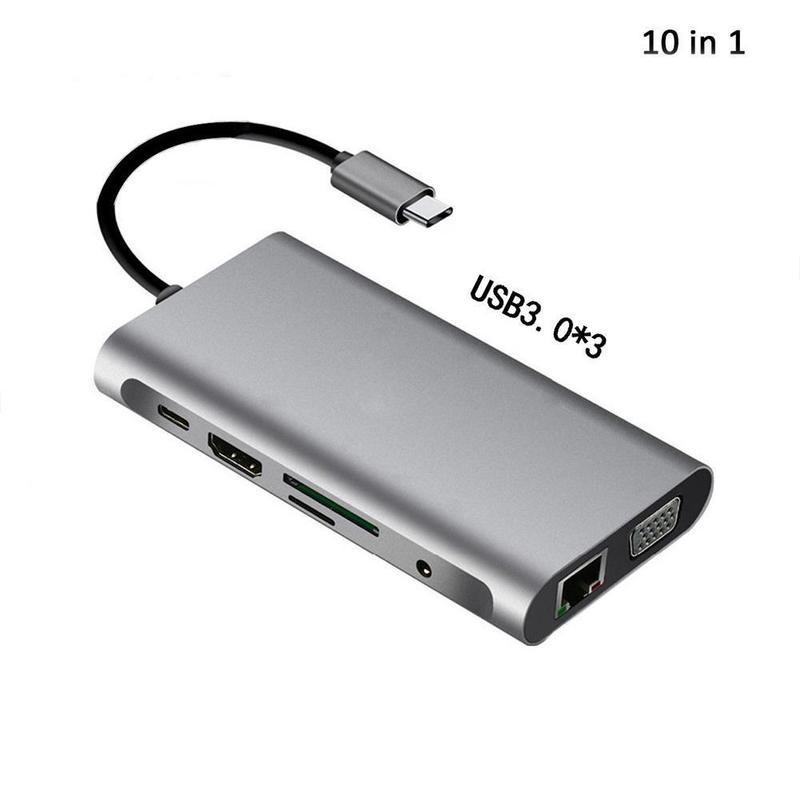 Stacja dokująca USB Centrum typ C adapter USB 3.0 4K HDMI kompatybilny konwerter VGA RJ45 10 w 1 dla Macbook zawodowiec piorun 3: Default Title