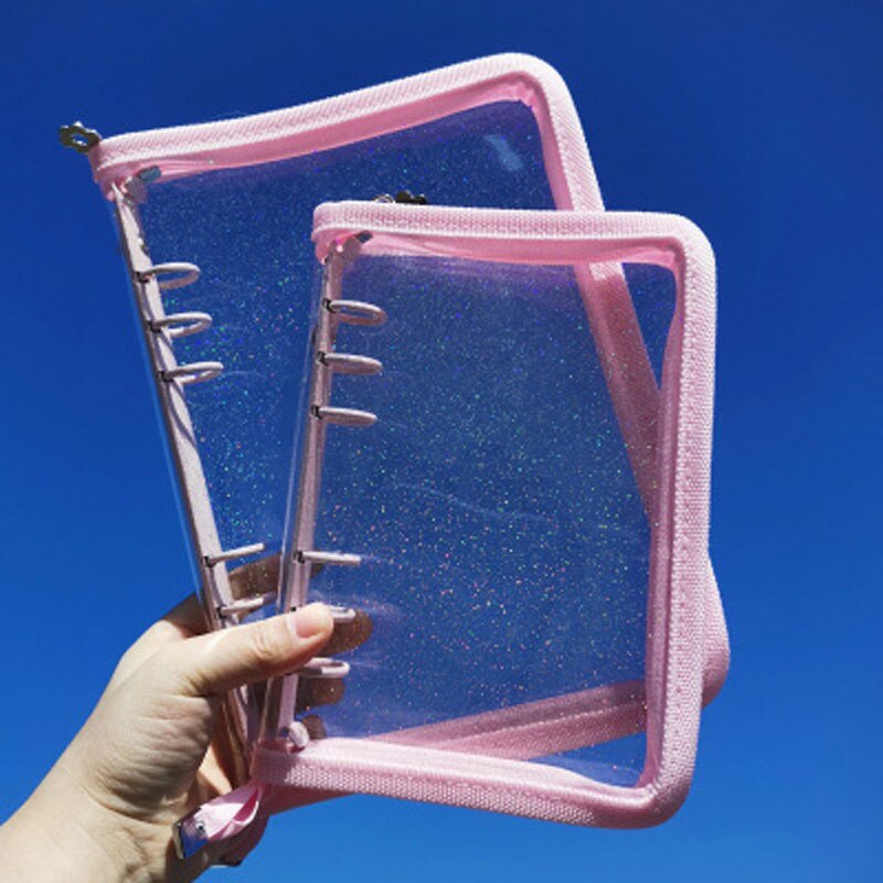 Yiwi Creatieve A5 A6 Zip Pvc Notebook Accessoire Vel Shell Kantoor School Transparante Beknopte 6 Gaten Bindmiddel Planner Cover: Pink / A6