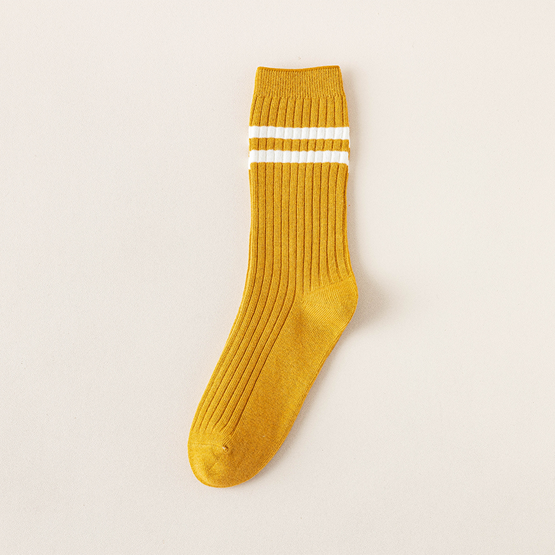 2021 novo outono inverno de alta qualidade 95% algodão listrado casual socks socks socks casual tripulação meias femininas respirável casual meias longas: Yellow