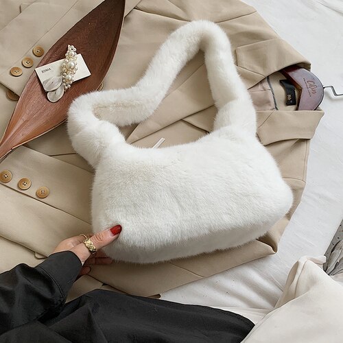 Pluche dames schoudertassen, snoep dames crossbody tassen, luxe bont crossbody tas, flap dames portemonnee: Wit