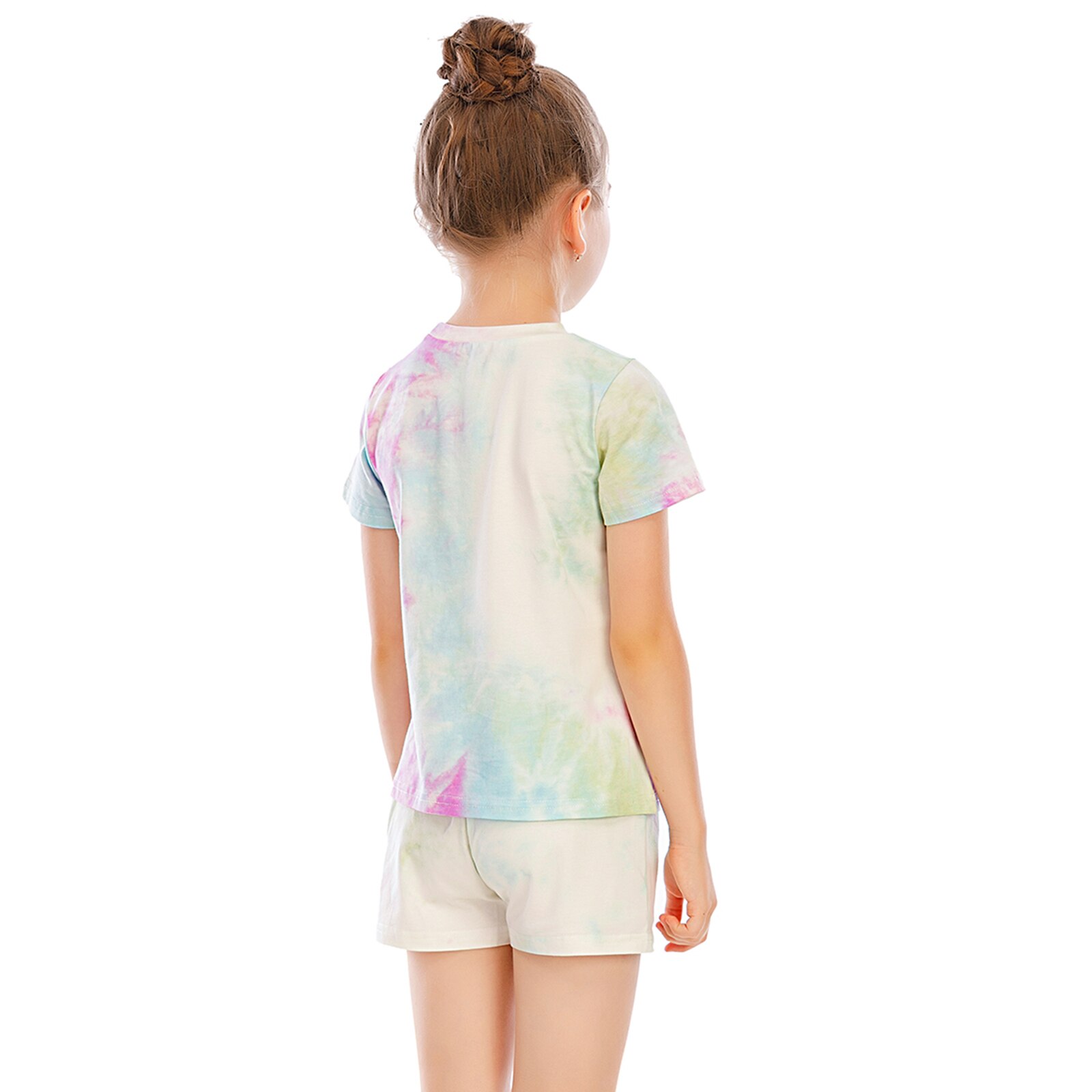 Sommer Baumwolle Homewear Nachtwäsche binden Farbstoff Kurzen Ärmeln oben und kurze Hose verlieren Outfit freundlicher Mädchen Sport Anzug setzt