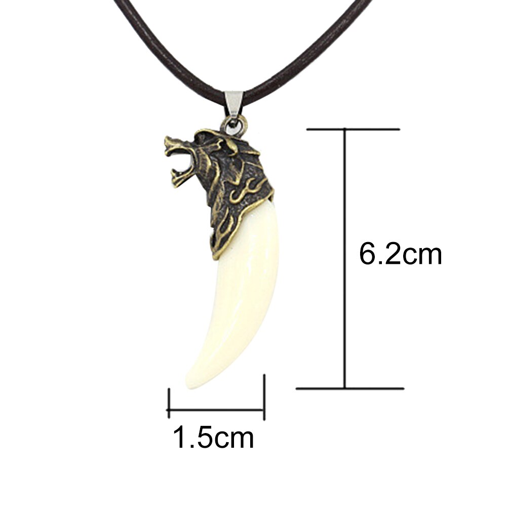 Nova moda antigo masculino colar tribal esculpido lobo fang dente pingente falso couro corda colares para homem