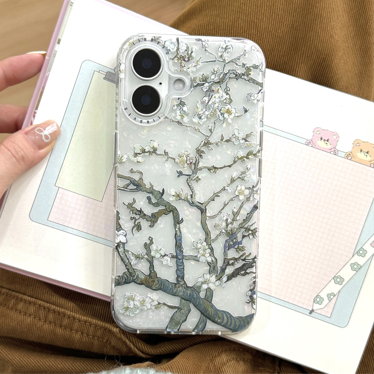 Funda de teléfono de flor de albaricoque a la para iPhone 16 15 Pro 11 13 14 Pro Max, Fundas de silicona a prueba de golpes con flores bonitas, Funda para mujer: nailon / Azul