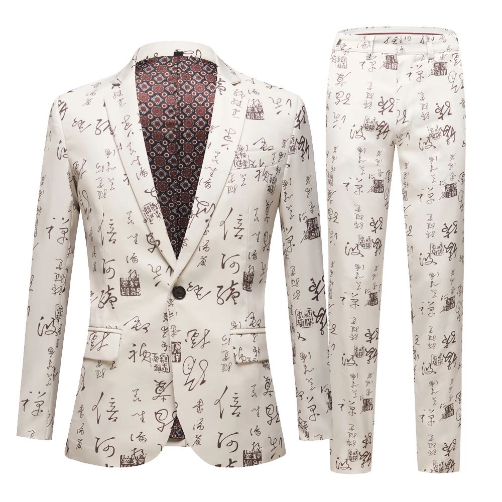 Chinese Character Calligraphy clothing Men&#39;s Spring Leisure business suit/Male printing Casual Blazers jacket Plus size