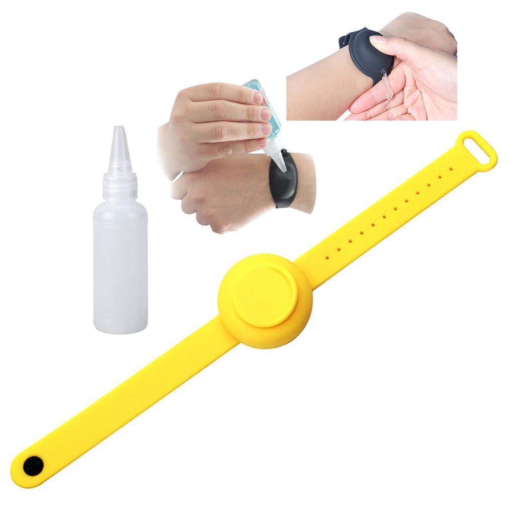 Adulte enfants liquide Bracelet distributeur de main Gel de lavage des mains entier désinfectant Silicone alcool distribution Bracelet dragonne #40: Yellow
