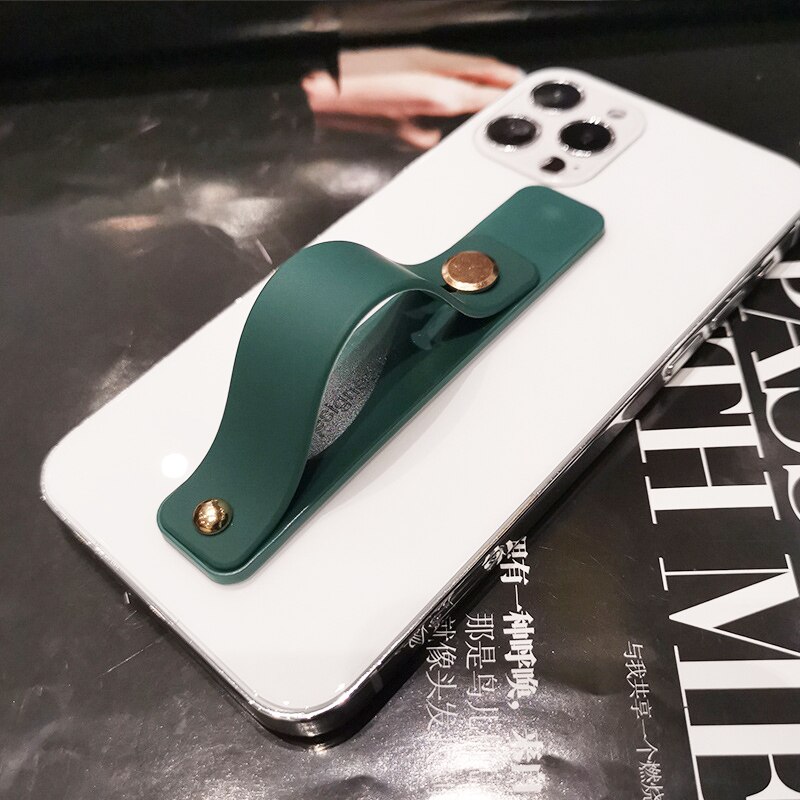 Universal Wrist Band phone stand For iPhone Finger Grip Mobile Phone Holder for xiaomi Push Pull back sticked Socket bracket: 20-Dark green