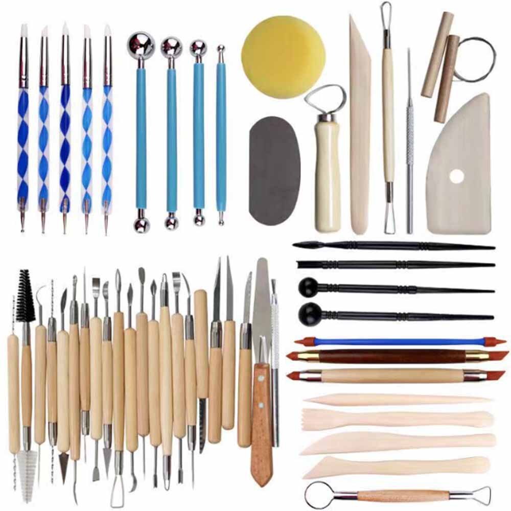 Arts Crafts Clay Sculpting Tools Pottery Carving Tool kit Pottery & Ceramics Ceramics Wooden Handle Modeling Clay Tools: 51 Pieces