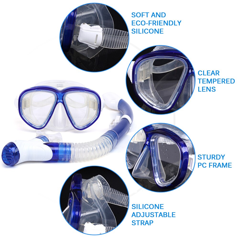 Diving Goggels Set Snorkeling Goggles Snorkel Set Anti-Fog Tempered Glass Scuba Snorkeling Mask Gear underwater mask for diving