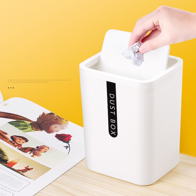 Desktop Trash Can Small Mini Garbage Plastic Dustbin with Shake Cover for Home Office Desk Car Bin