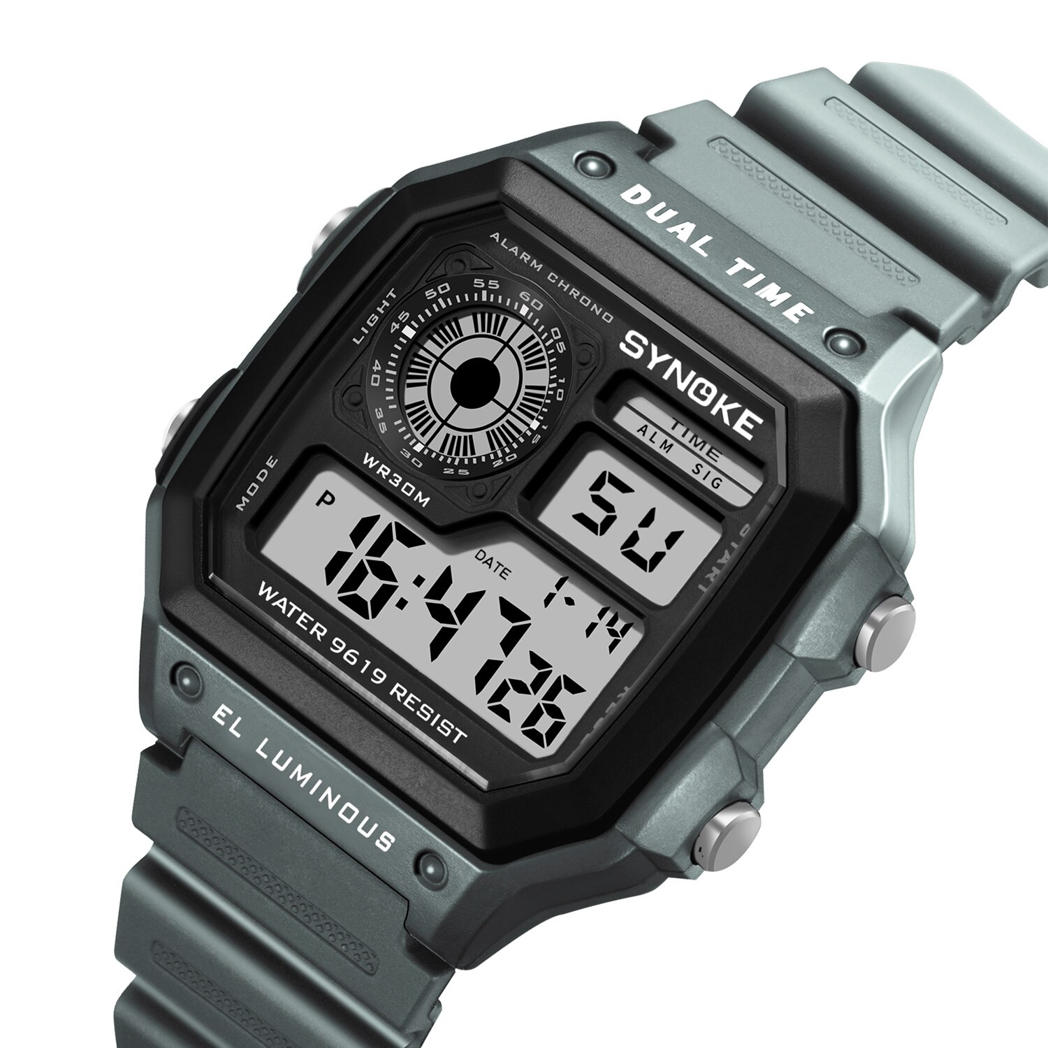 Synoke Mannen Sport Digitale Horloges Ultra-Dunne Led Waterdicht Chronograaf Repeater Relogio Masculino Mannelijke Elektronische Horloges: Gray