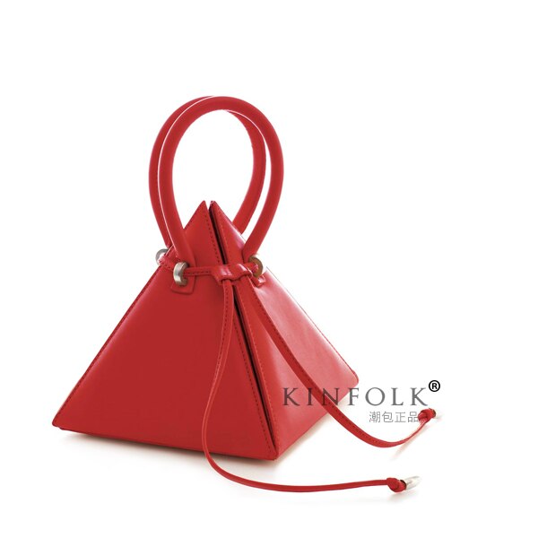 super fire ladies three-dimensional triangle drawstring lemon yellow handbag pyramid dinner bag: 2