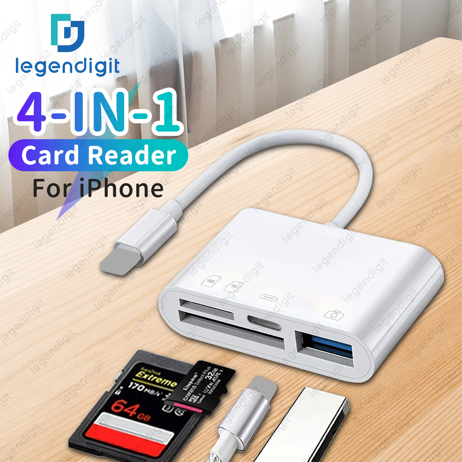 4in1 TF SD Card Reader for iPhone with iOS Charging Adapter OTG Cable Camera Adapter Memory Card Reader Micro SD Card Converter