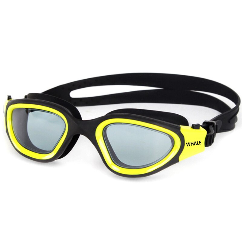 Klar linse svømmebriller voksen anti-tåge uv-beskyttelse til mænd kvinder vandtætte justerbare silikone svømmebriller i poolen: Gul