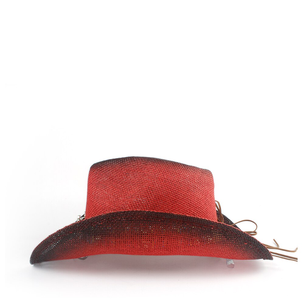 Kvinder mænd strå hul western cowboy hat dame rød bohemia kvast sombrero hombre beach cowgirl jazz solhat str. 58cm