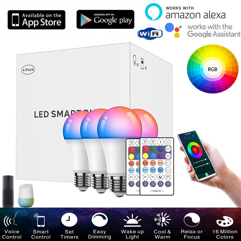 WiFi US 9W smart bulb can be used with Alexa RGB dimmable timer function remote control light with Bluetooth remote control