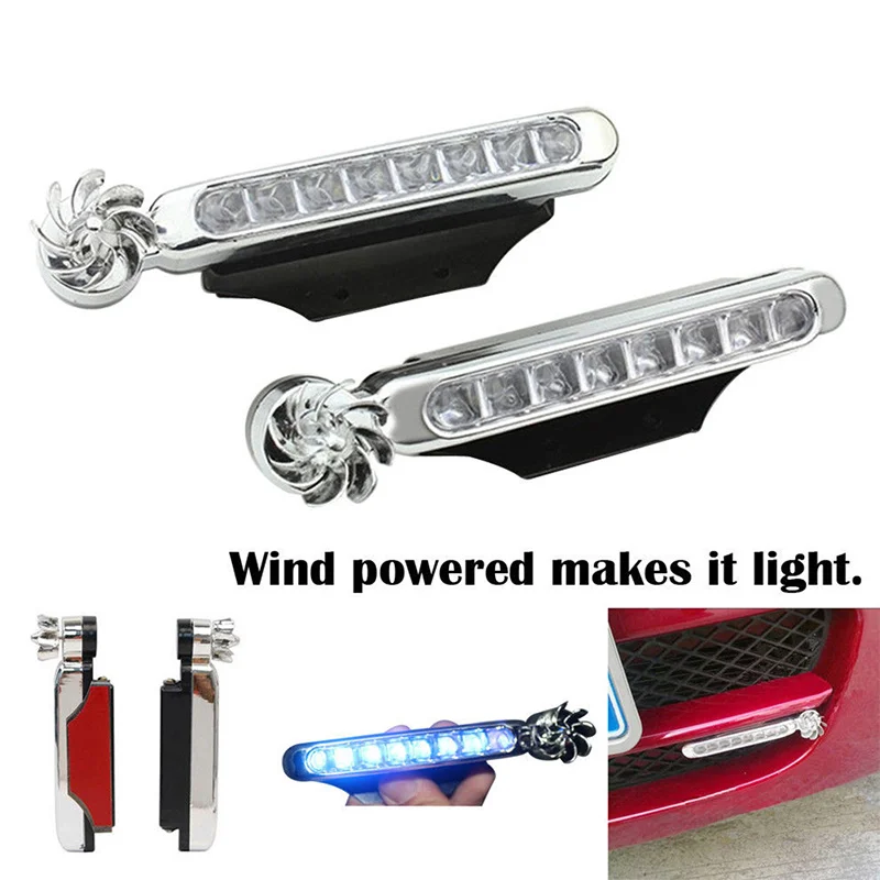 Luz LED alimentada por el viento para coche, luces de circulación DRL externas, faro antiniebla, lámpara de luz diurna automática, energía eólica sin cableado