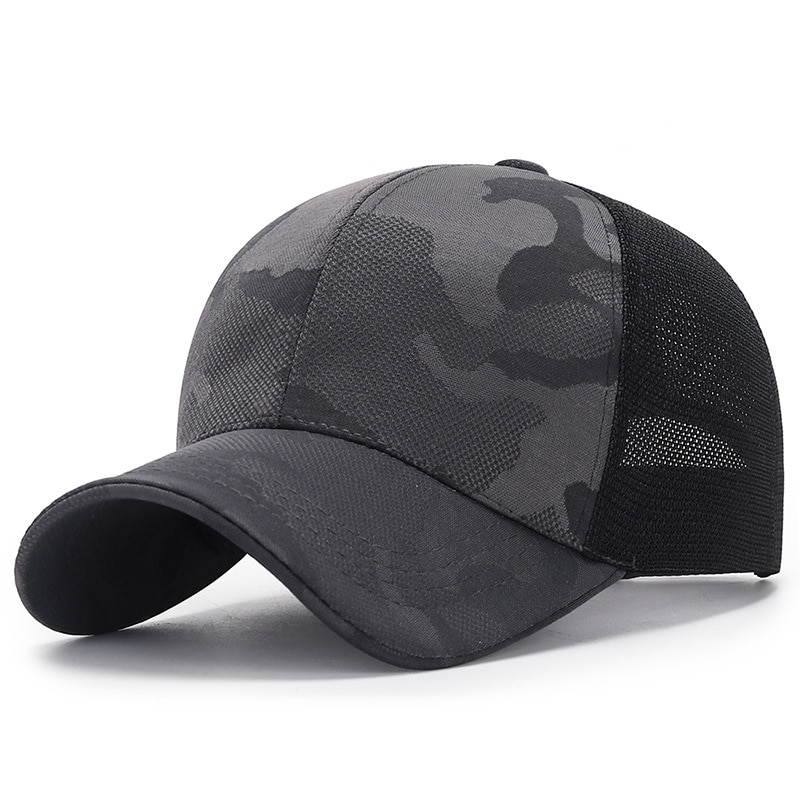 Enkel justerbar unisex army camouflage camo mesh kasket casquette hat baseball cap mænd kvinder afslappet fiskehat: Mørkegrå