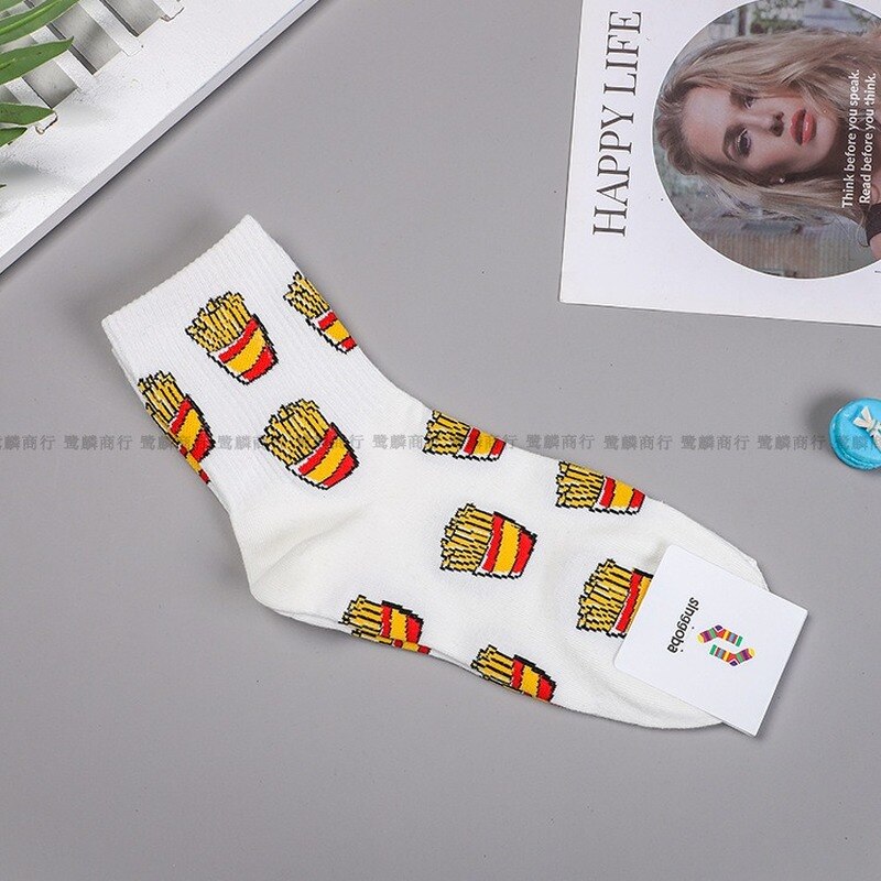 Nourriture femmes chaussette dessin animé femme chaussettes femmes décontracté coton Sox filles automne hiver à la hambourg frites Pizza Skarpetki