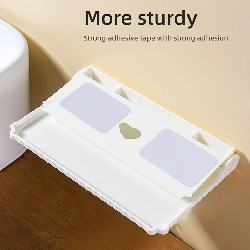 Hvit, sammenleggbar veggmontert hylle uten slagg, brukt til baderom, nattbord, sammenleggbar oppbevaringshylle til mobiltelefon, magisk verktøy