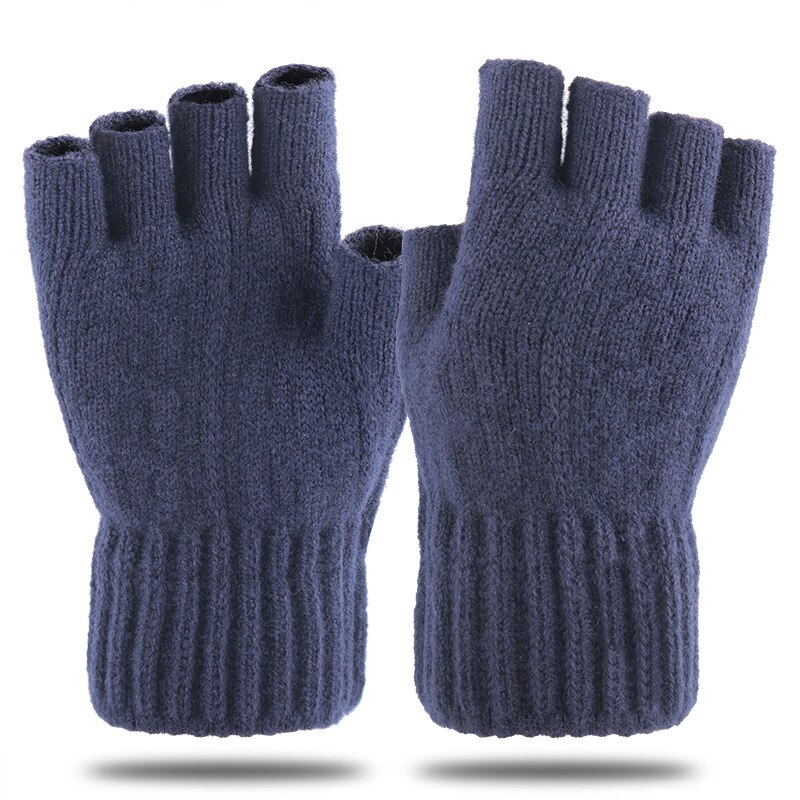Vinter cashmere uld halvfingerhandsker kvinder og mænds strikkede fingerløse handsker efteråret holder varme vanter: Flåde
