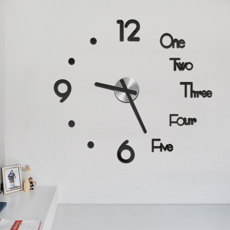 Large Wall Clock 3D DIY Stickers Modern Acrylic Mirror Quartz Needle Home Kitchen Living Room Decoration Mechanism