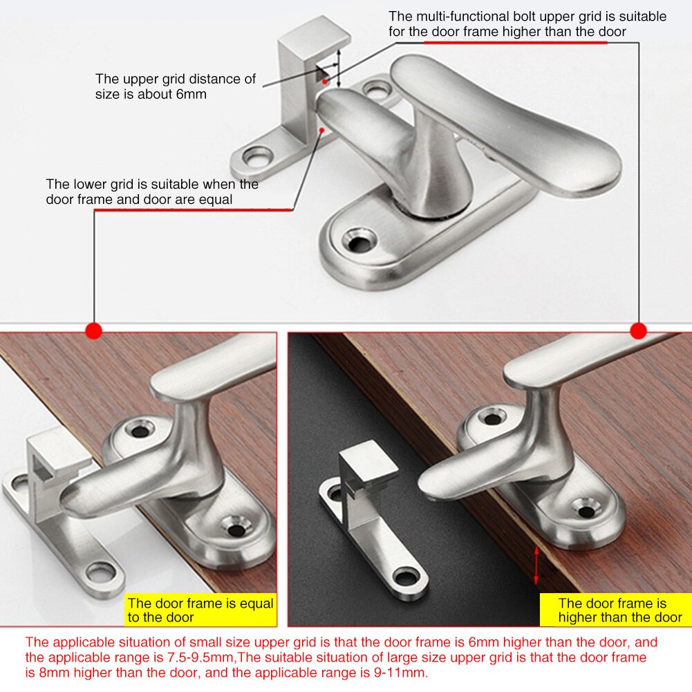 Easy Install Safety Gate Door Bolt Pin Latch Lock Anti Theft Rotating Buckle Hardware High Low Home Window Stainless Steel