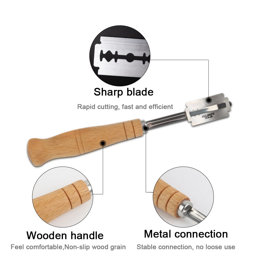 Specialty Wood Handle Bread Arc Curved Knife With 5Pcs Replacement Blades Western Baguette Cutting Cutter Knife Kitchen Tools