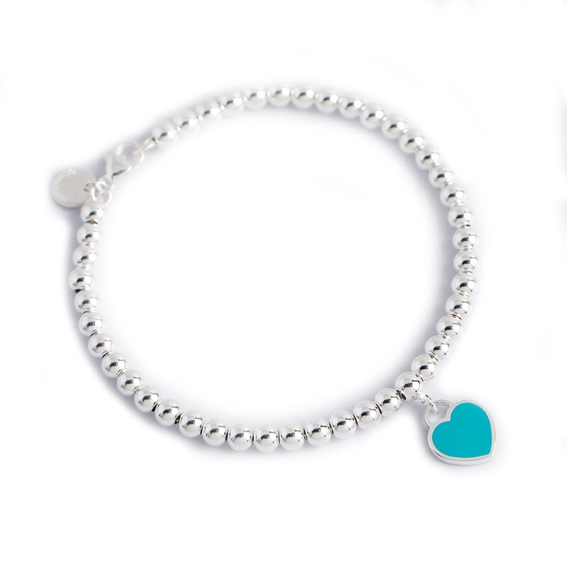 Blau/Rosa Emaille Herz Charme Anhänger 100% 925 Sterling Silber Bead Armband Frauen Luxus S925 Echt Reinem Silber Armreif hand Kette: Blau / 18.5cm