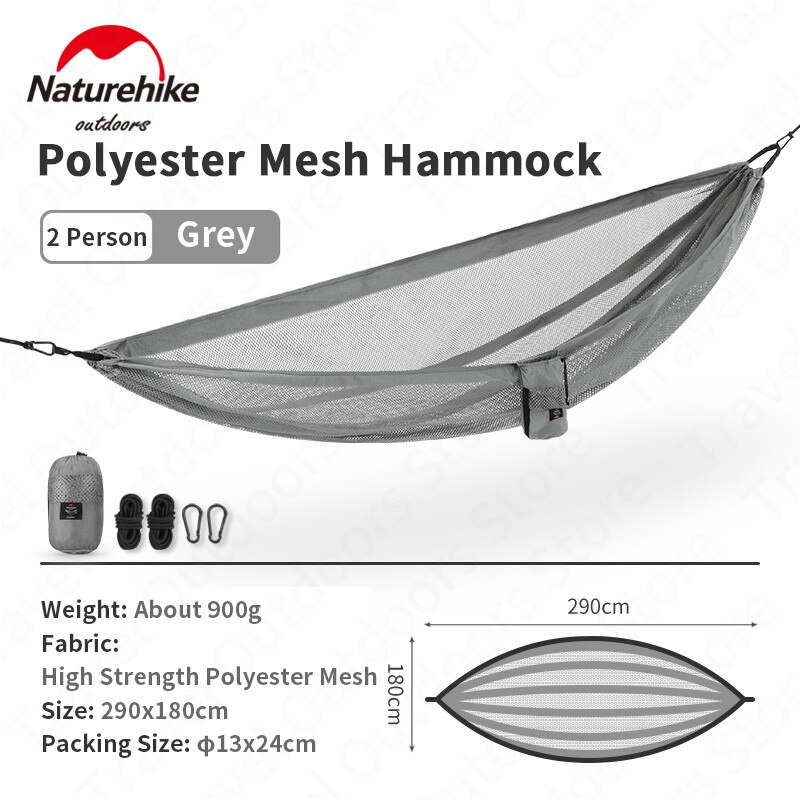 Naturehike Ultralight 800G Mesh Breathable1-2person Outdoor Draagbare Hangmat Ijs Gevoel 200Kg Lager Gewicht Camping Hangmat: 2 Person Grey