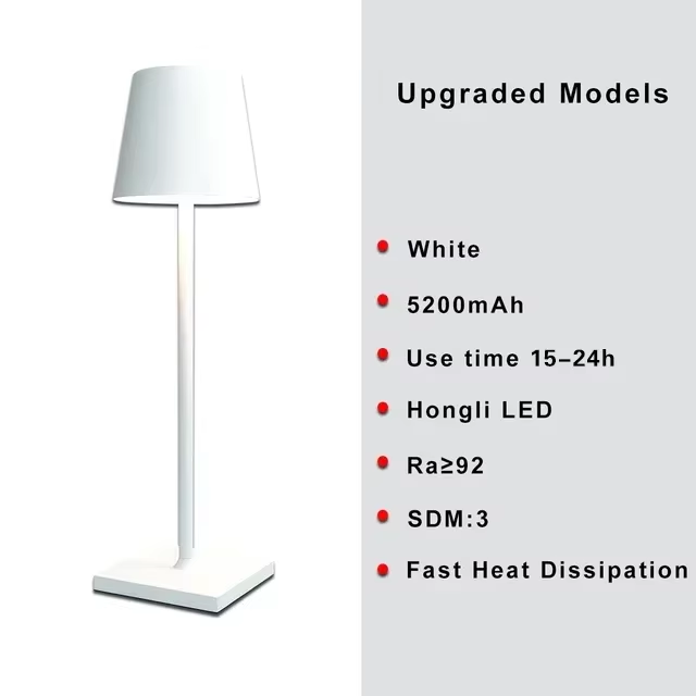 Poldina-Lampe de Table Sans Fil, Rechargeable par USB, Joli Tactile Étanche, pour Chambre à Coucher, Hôtel, Salon, Restaurant: Ivoire