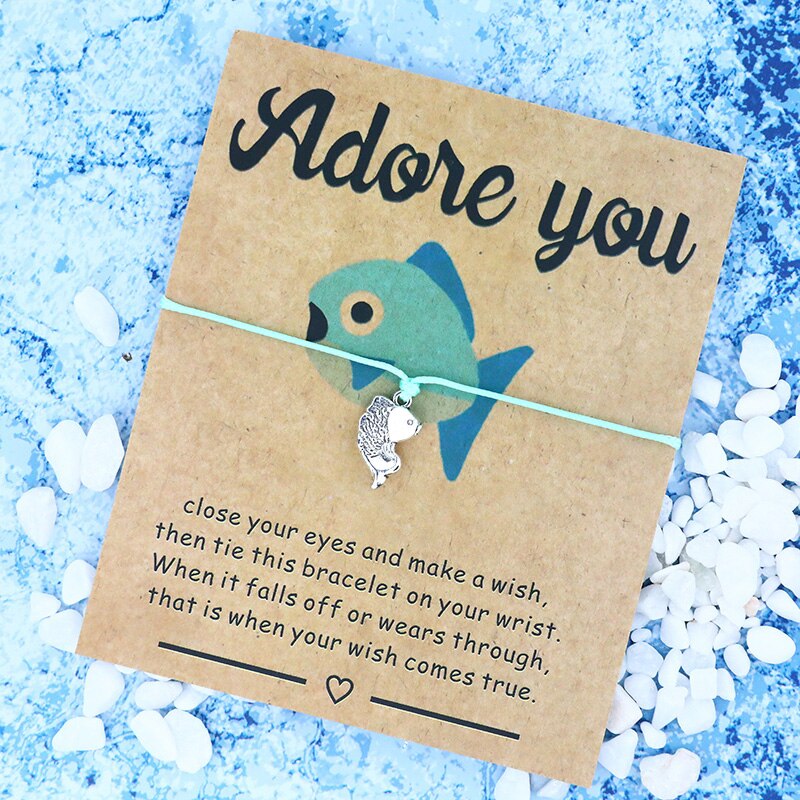 Adore You Fish Wish Bracelet Fish Charm Lucky Wish Bracelet Red String Frienship Bracelets Fish Jewelry Women Men Love Card: Green